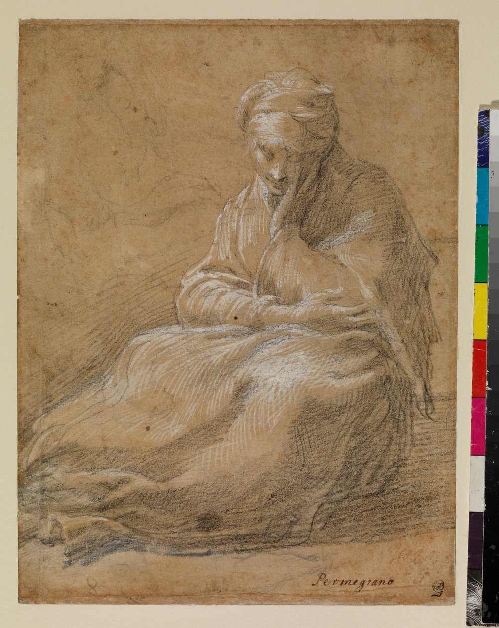 Kvinne sitter på bakken av Parmigianino