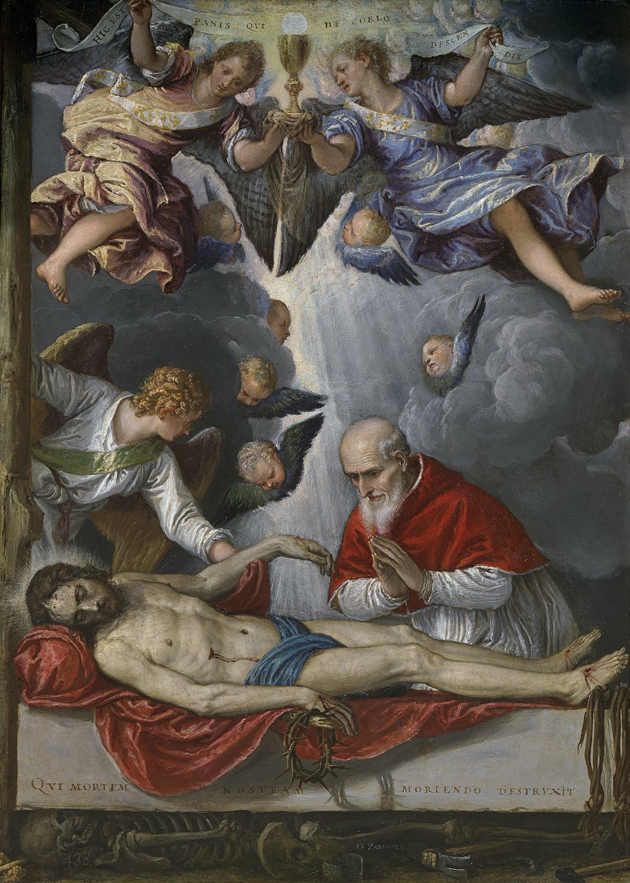 Dead Christ, tilbedt av pave Pius V (Antonio Michele Ghislieri av Parrasio Micheli