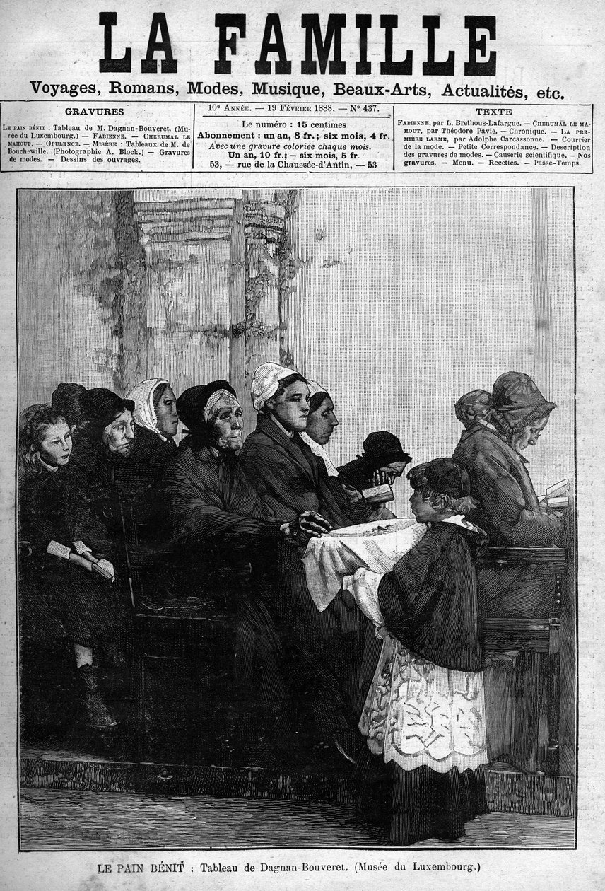 Brødbeniten, gravert fra 1888 etter maleriet av Dagnan-Bouveret. Forside til avisen "La famille" fra 1888. av Pascal Adolphe Jean Dagnan Bouveret