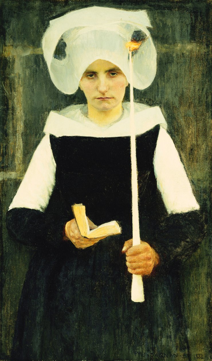 Breton ved Benådning; Bretonsk kvinne ved benådning, 1888 av Pascal Adolphe Jean Dagnan Bouveret