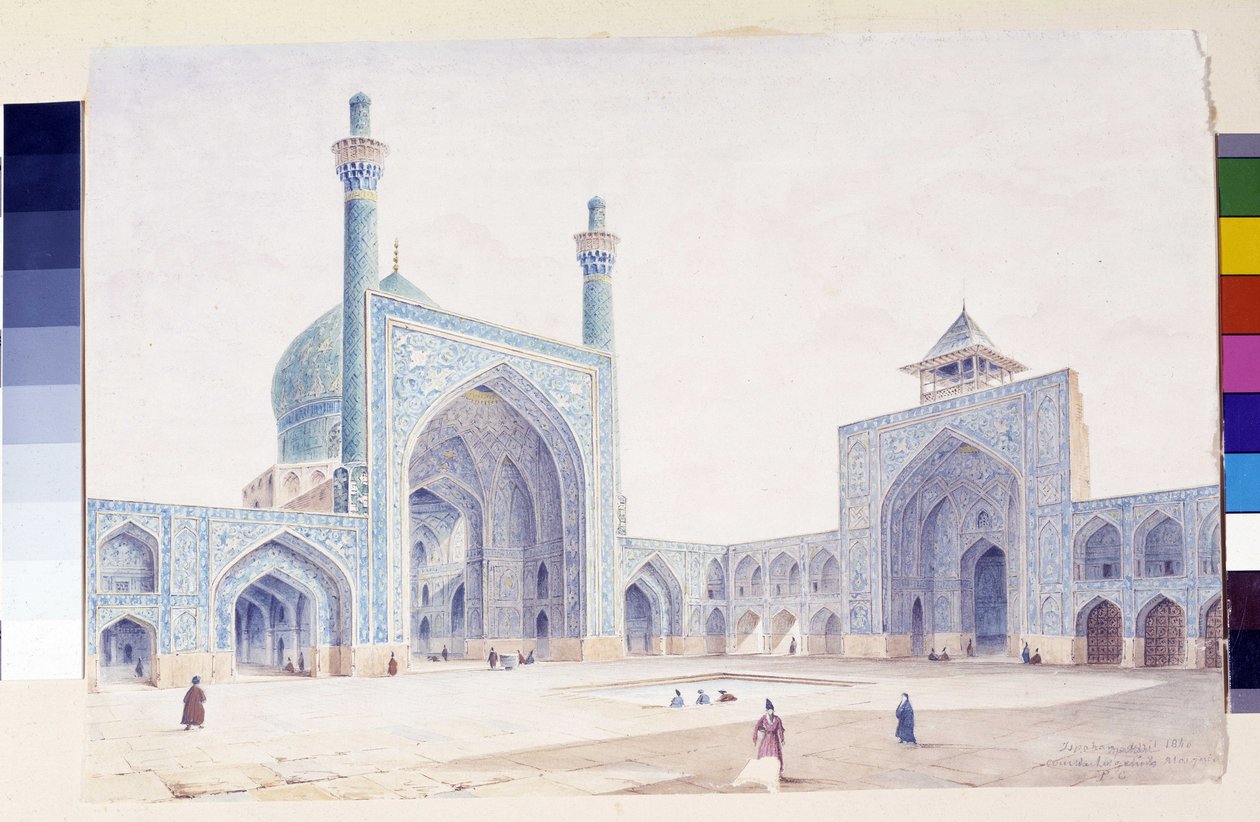Utsikt over det indre av gårdsplassen til den store moskeen i Isfahan av Pascal Xavier (after) Coste