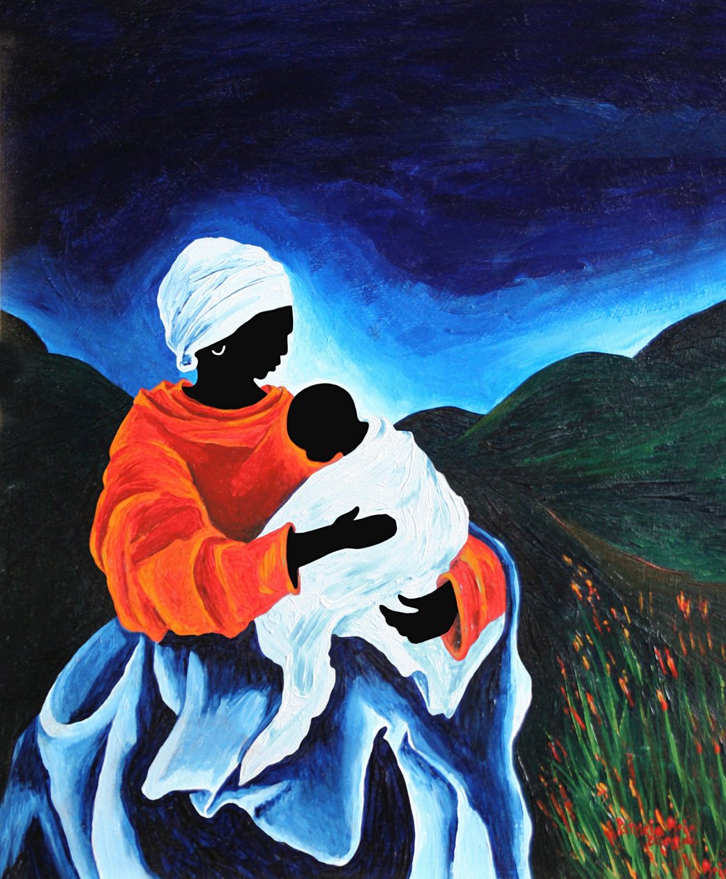 Madonna og barn - Lullabye, 2008 (akryl på tre) av Patricia Brintle