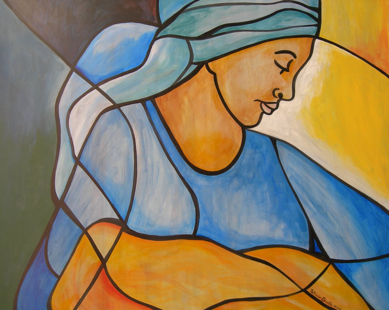 Madonna og barn, 2004 (akryl på masonitt) av Patricia Brintle