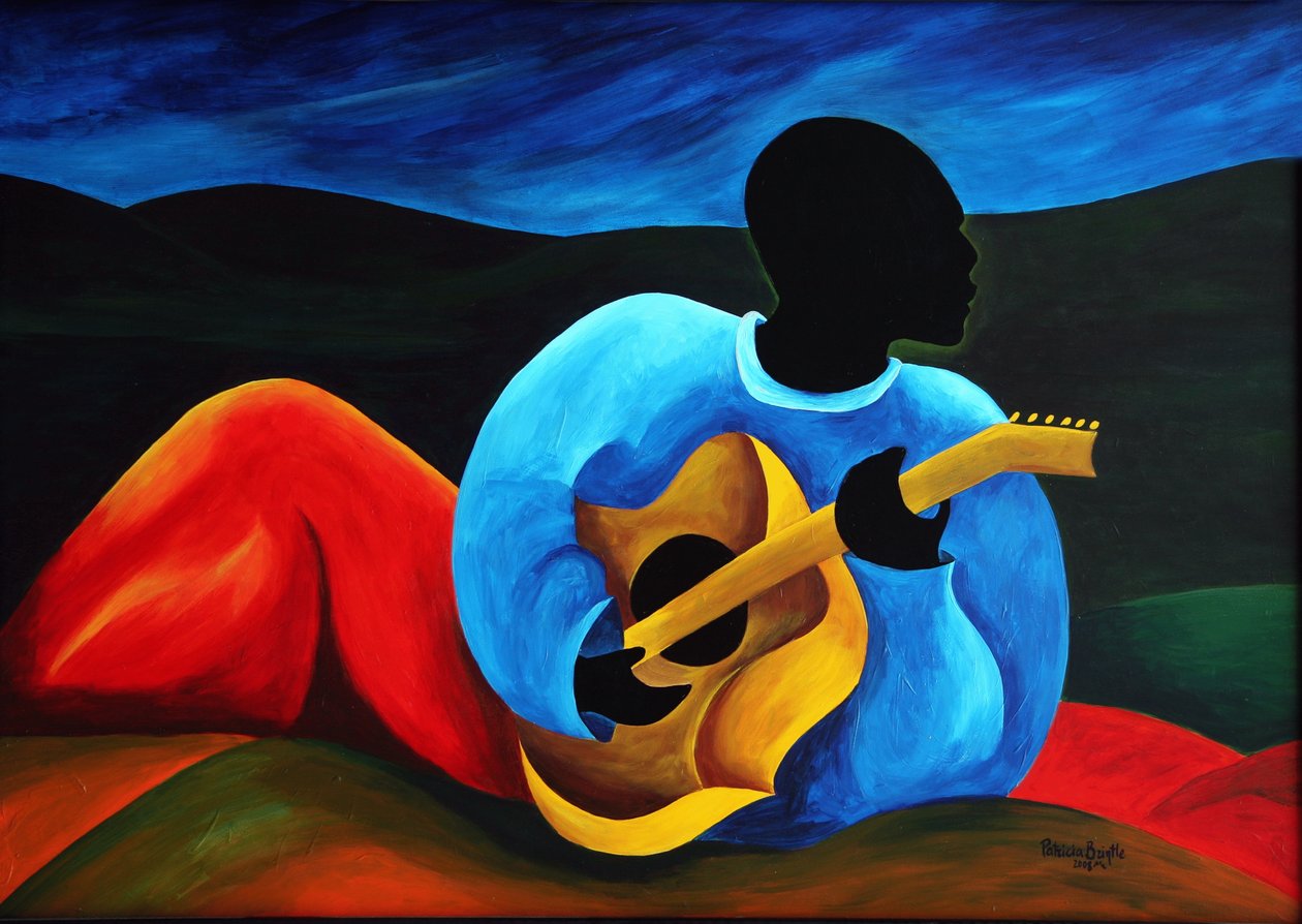 Gitaristen Ti-Jean, 2008 (akryl på masonitt) av Patricia Brintle