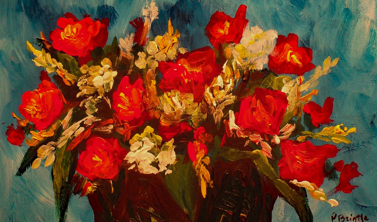 Glad nyheter rose, 2017 (akryl på lerret) av Patricia Brintle