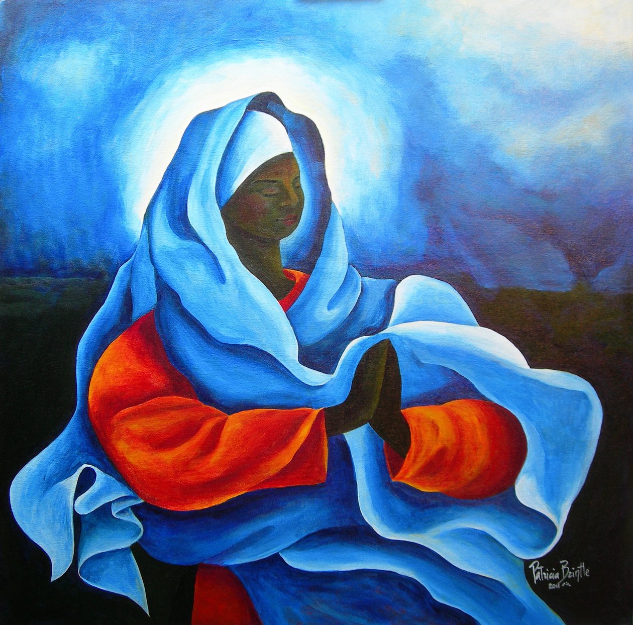 Mary in the Storm, 2011 (akryl på lerret) av Patricia Brintle