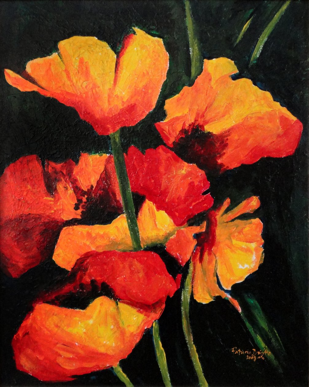 Spirited Poppies, 2008 (akryl på lerret) av Patricia Brintle