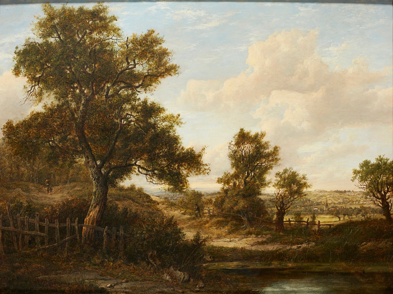 Figurer på en skogkledd sti (olje på panel) av Patrick Nasmyth