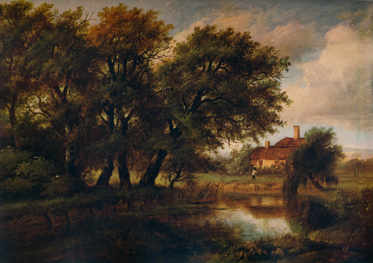 Gamle hytter på Brent, med utsikt mot Harrow, 1830 av Patrick Nasmyth