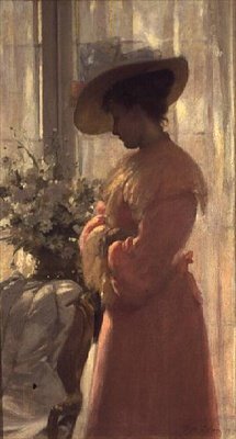 Dame i et rosa interiør av Patrick William Adam