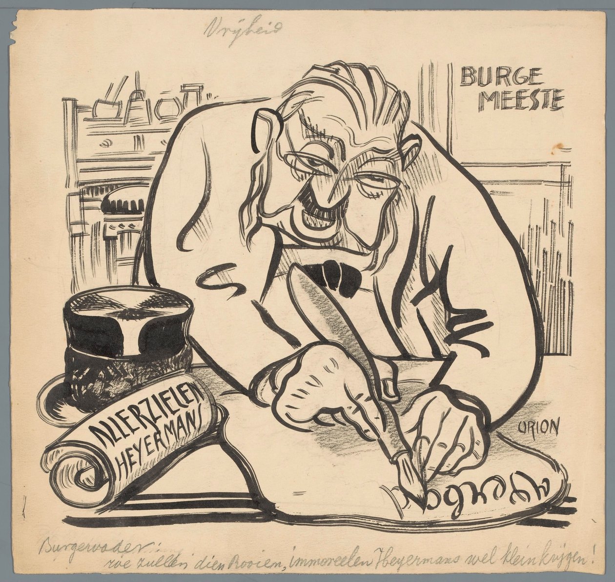Ordfører forbyr Heijermans allesjelers dag Frihet (tittel på objekt) av Patricq Kroon (signed by artist)