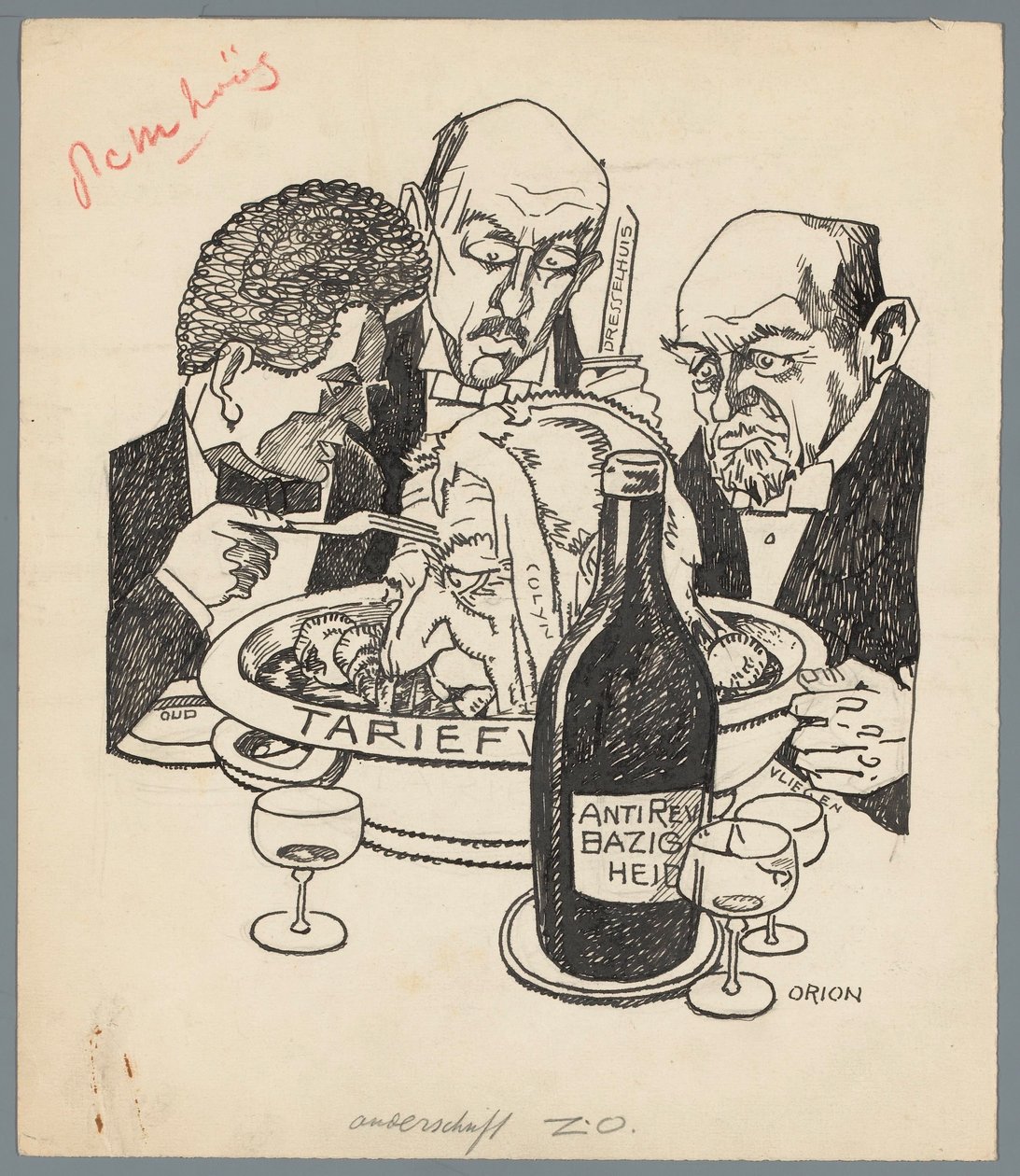 Colijn og tariffloven Kalvehodet (tittel på objekt) av Patricq Kroon (signed by artist)