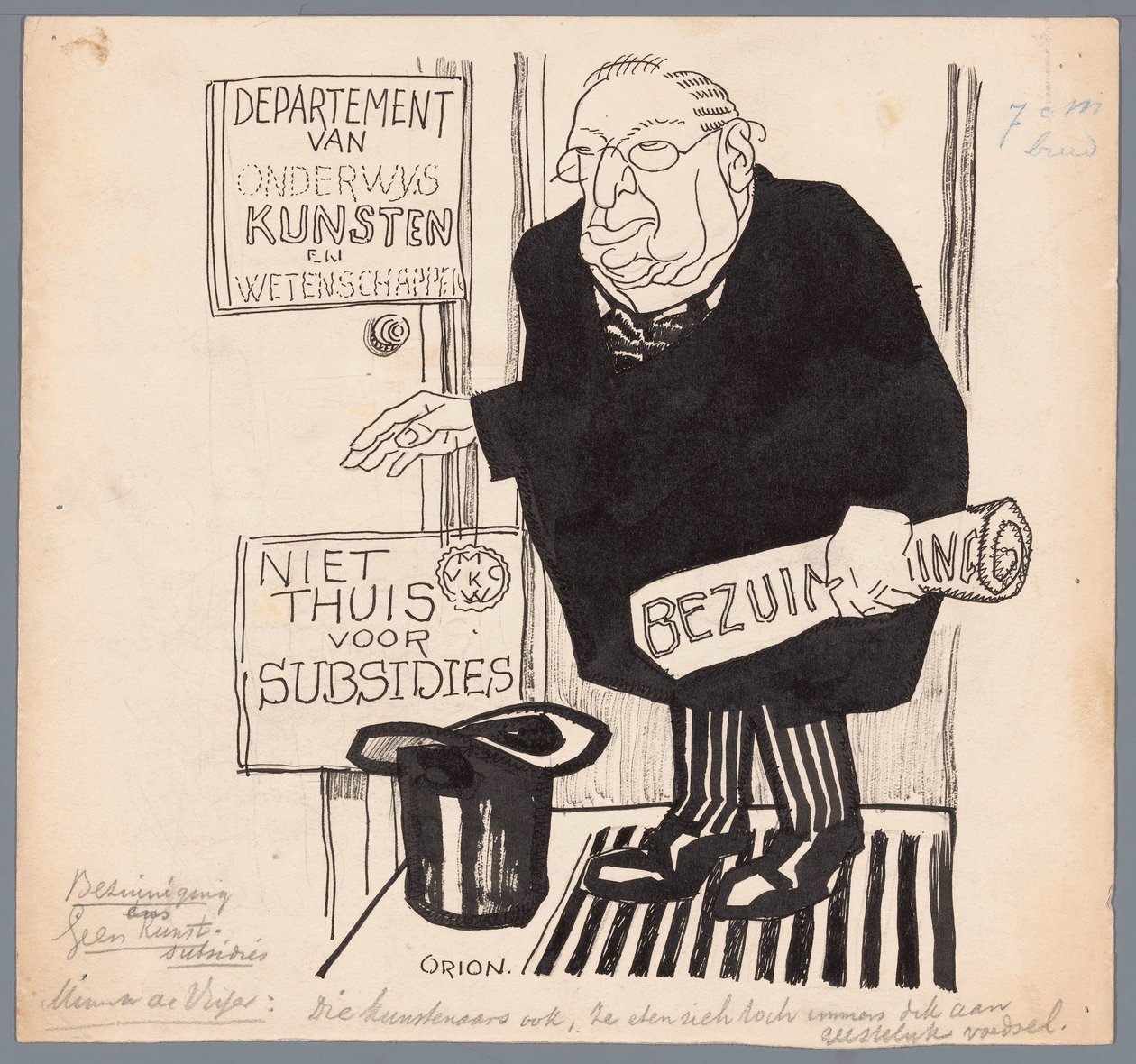 Minister de Visser og nedskjæringene på kunsttilskudd Cutback Ingen kunstsubsidier (tittel på objekt) av Patricq Kroon (signed by artist)