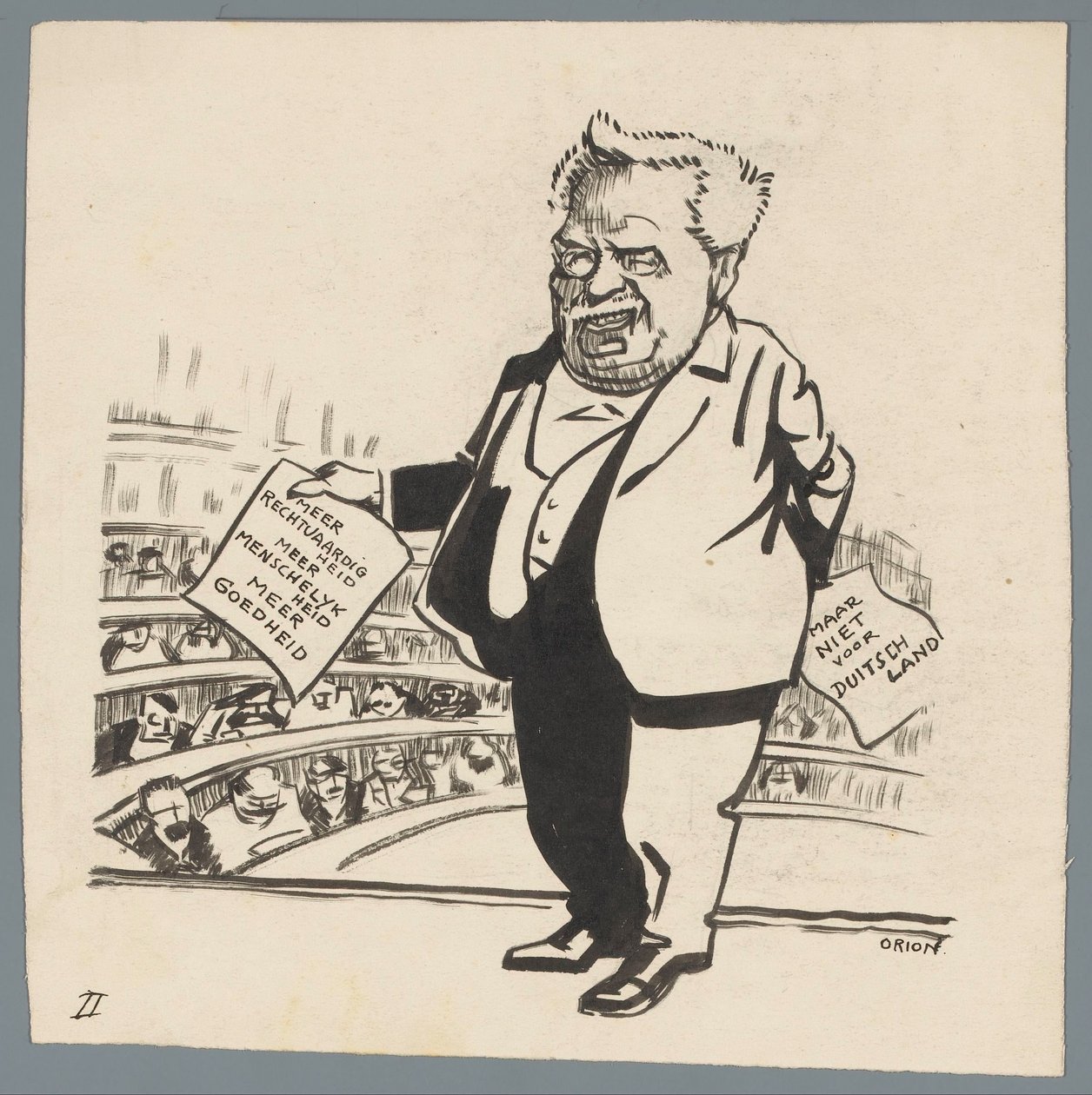 Streng behandling av Tyskland Mer rettferdighet, mer menneskelighet, mer godhet / men ikke for Tyskland (tittel på objekt) av Patricq Kroon (signed by artist)