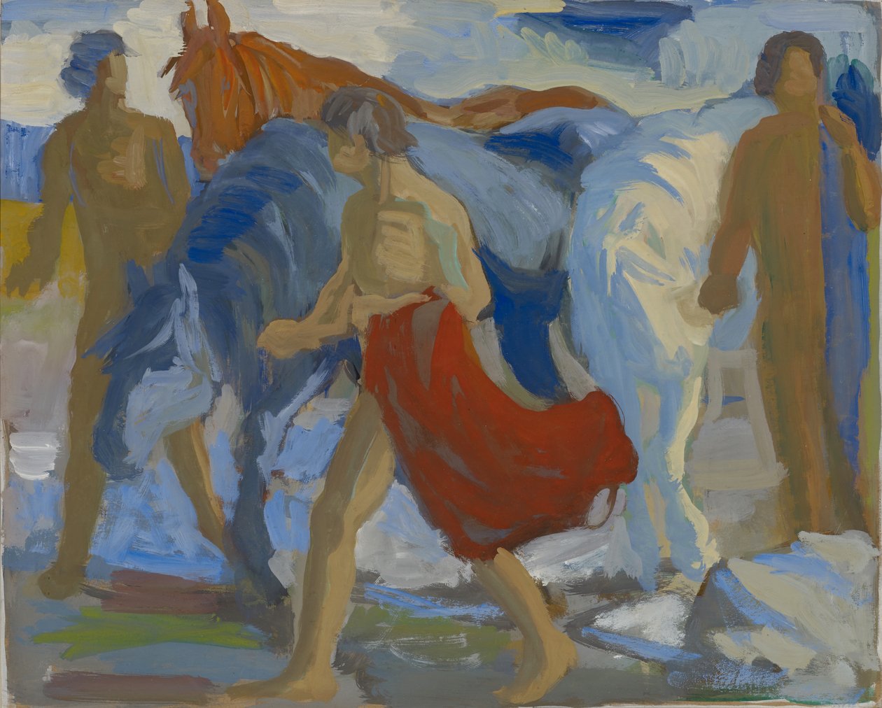 Unge menn med hester, ca. 1913-15 av Paul Altherr