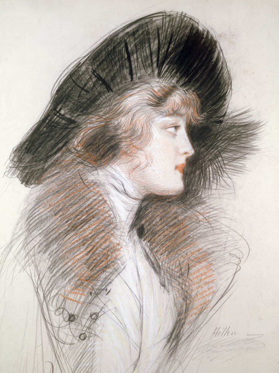 Hodet til en elegant kvinne (blyant og farget kritt) av Paul Cesar Helleu