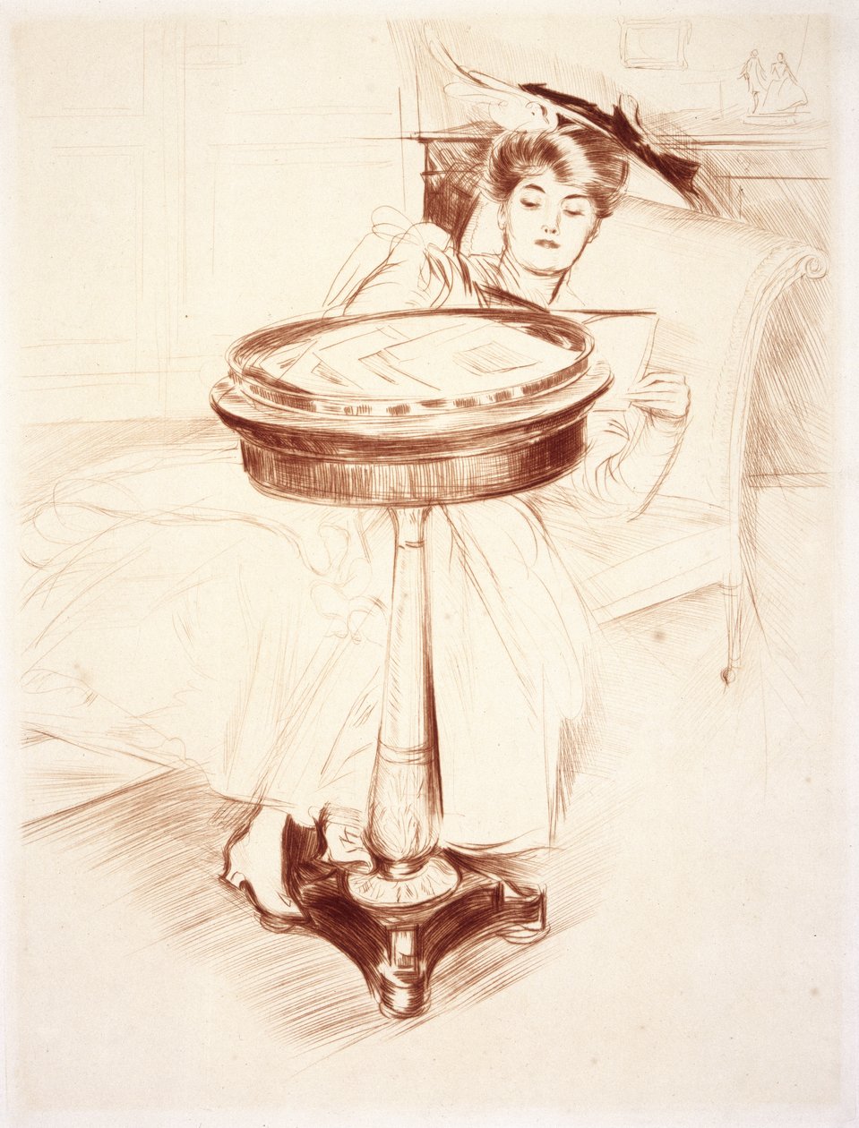 Woman Reading, ca. 1895 (tørrpunkt på papir) av Paul Cesar Helleu