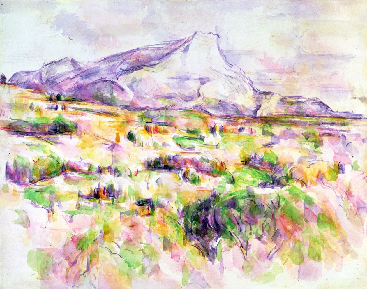Mont Sainte-Victoire fra Les Lauves, 1902-06 (wc & grafitt på papir) av Paul Cézanne