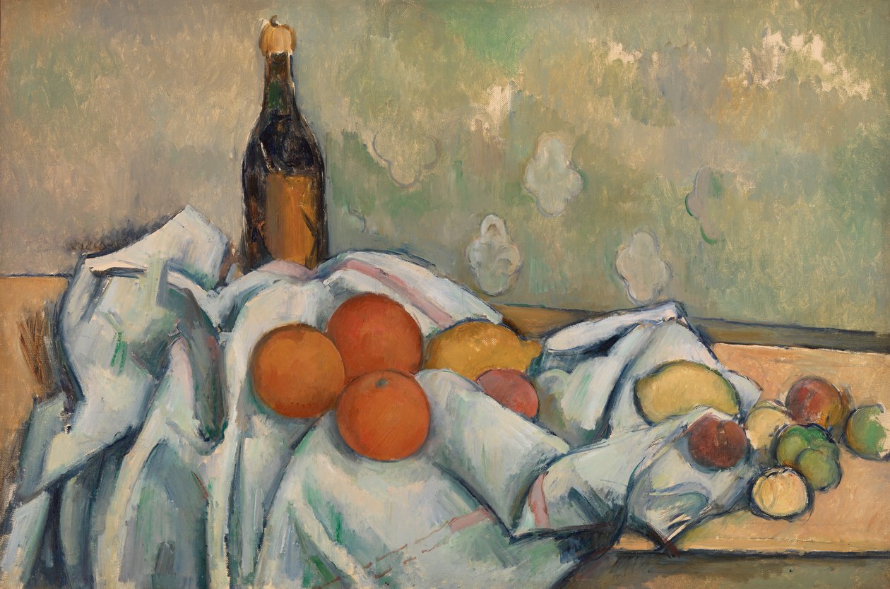 Flaske og frukt, ca. 1890 av Paul Cézanne