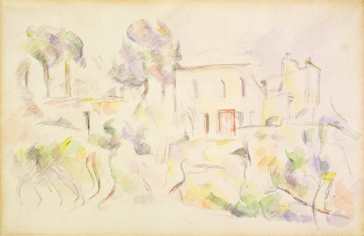 Gruppe av hus, 1890-94 (wc på papir) av Paul Cézanne