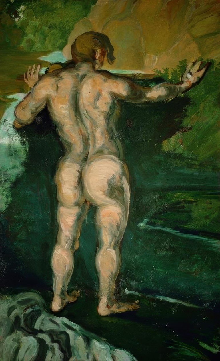 Bademannen ved berget av Paul Cézanne