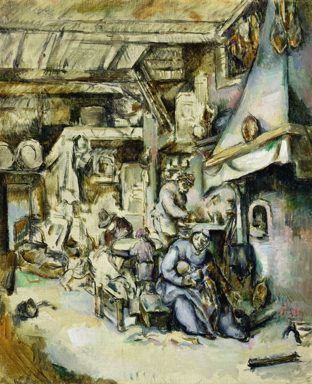 Bondefamilie i et interiør, malt etter en etsning av Adrian van Ostade (1610-1685) av Paul Cézanne