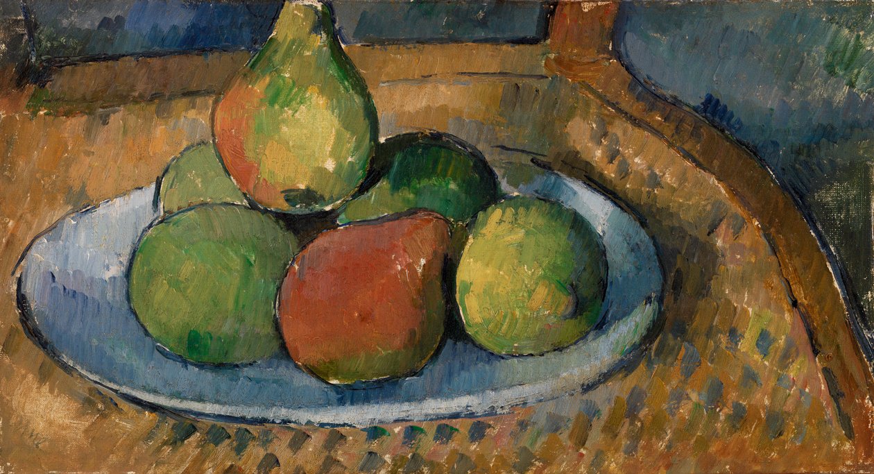 Tallerken med frukt på en stol, 1879-80 av Paul Cézanne