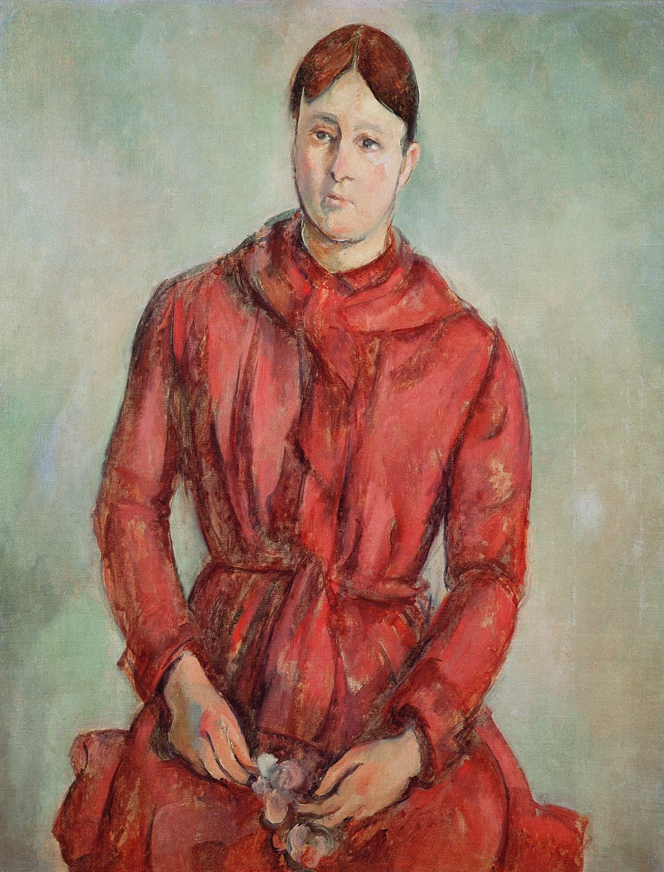 Portrett av Madame Cezanne i en rød kjole, ca. 1890 av Paul Cézanne