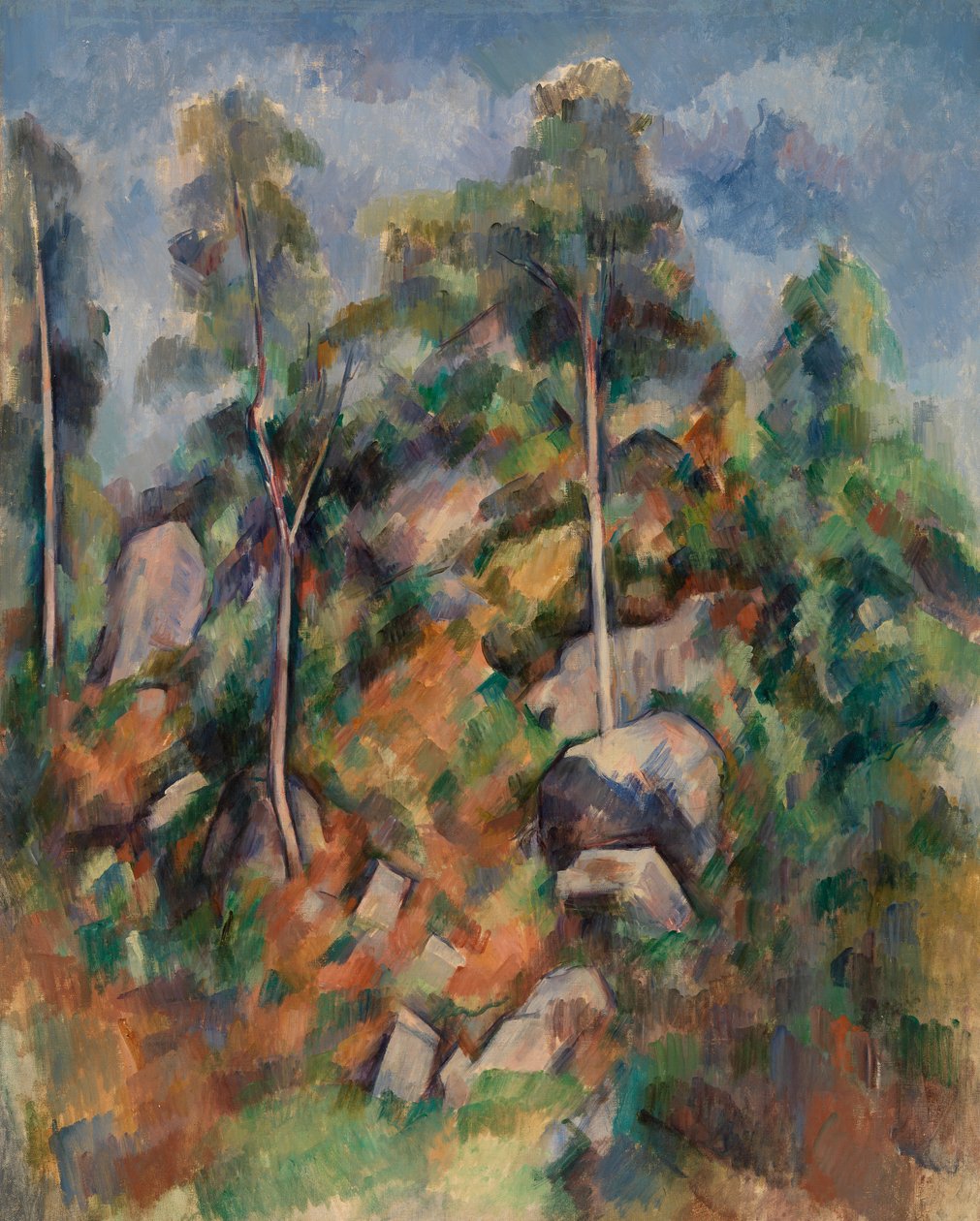 Steiner og trær, ca. 1904 av Paul Cézanne