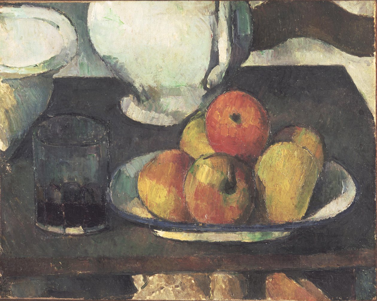 Stilleben med epler og et glass vin av Paul Cézanne