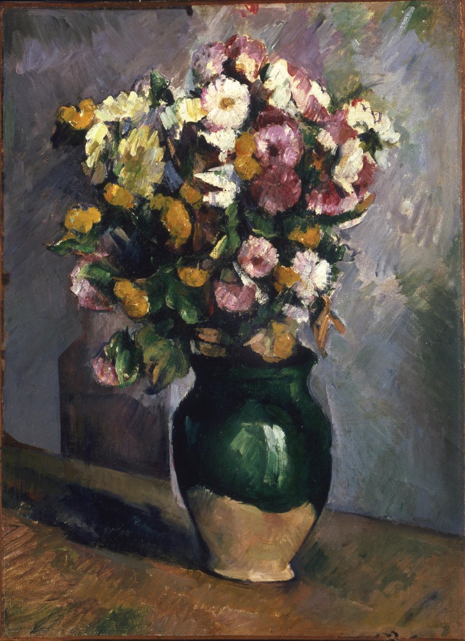 Stilleben med blomster i en olivenburk av Paul Cézanne
