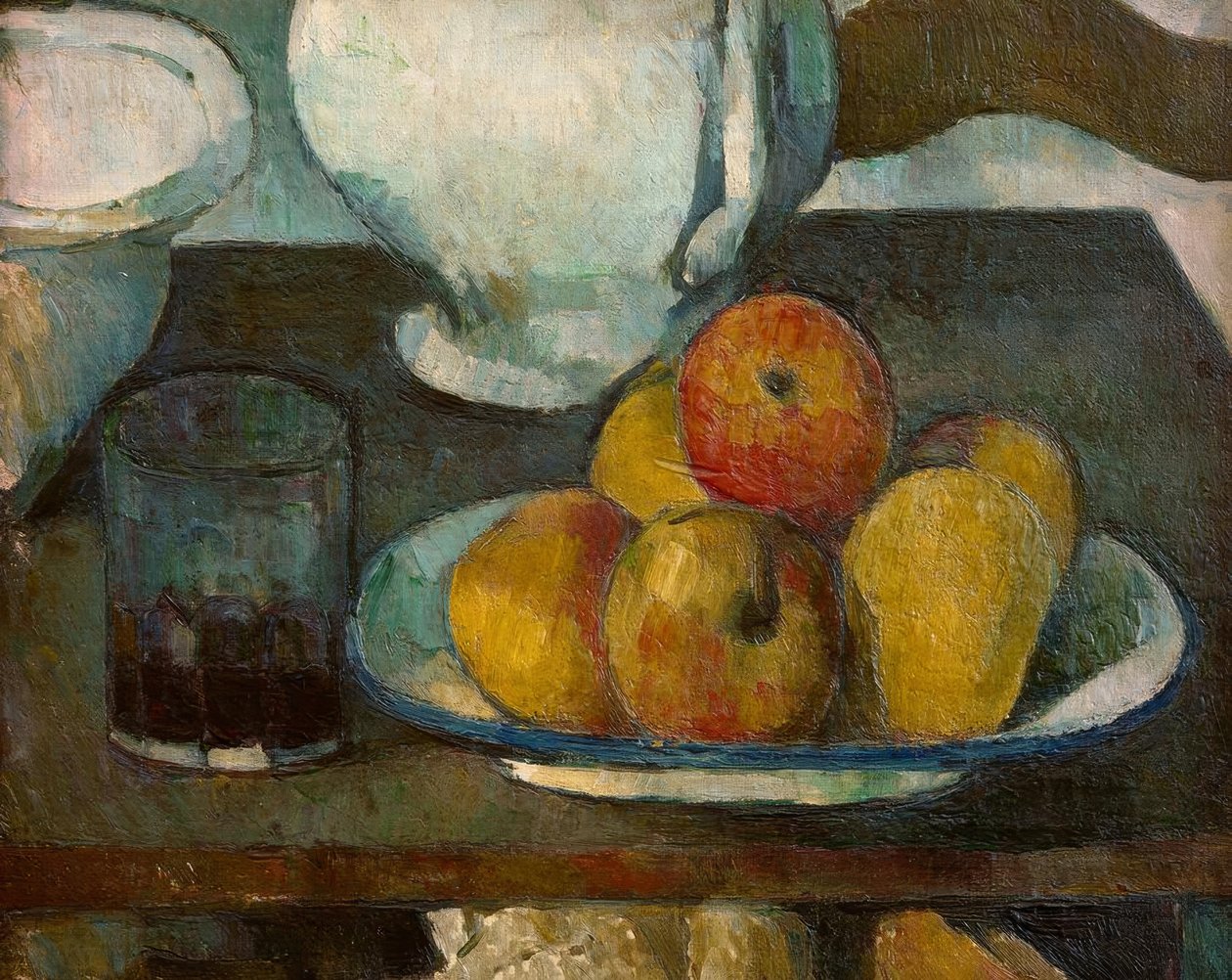 Stilleben med epler og vinglass av Paul Cézanne