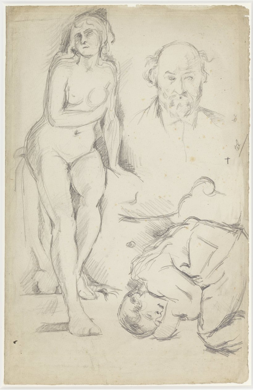 Studier av tre figurer, inkludert et selvportrett av Paul Cézanne