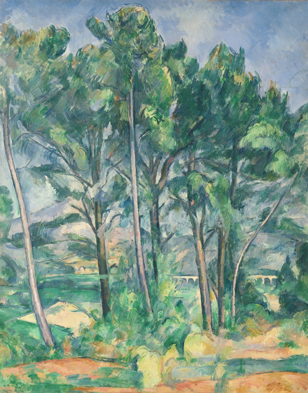 Akvedukten (Montagne Sainte-Victoire sett gjennom trær), ca. 1885-87 av Paul Cézanne