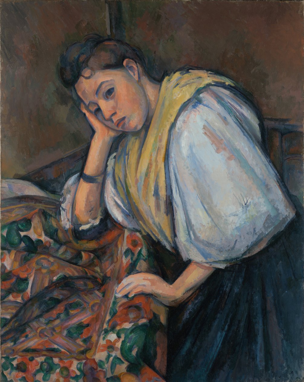 Ung italiensk kvinne ved et bord av Paul Cézanne