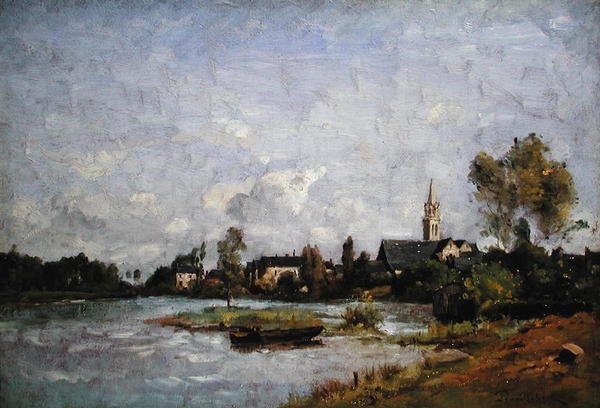 En landsby ved en elv av Paul Desire Trouillebert