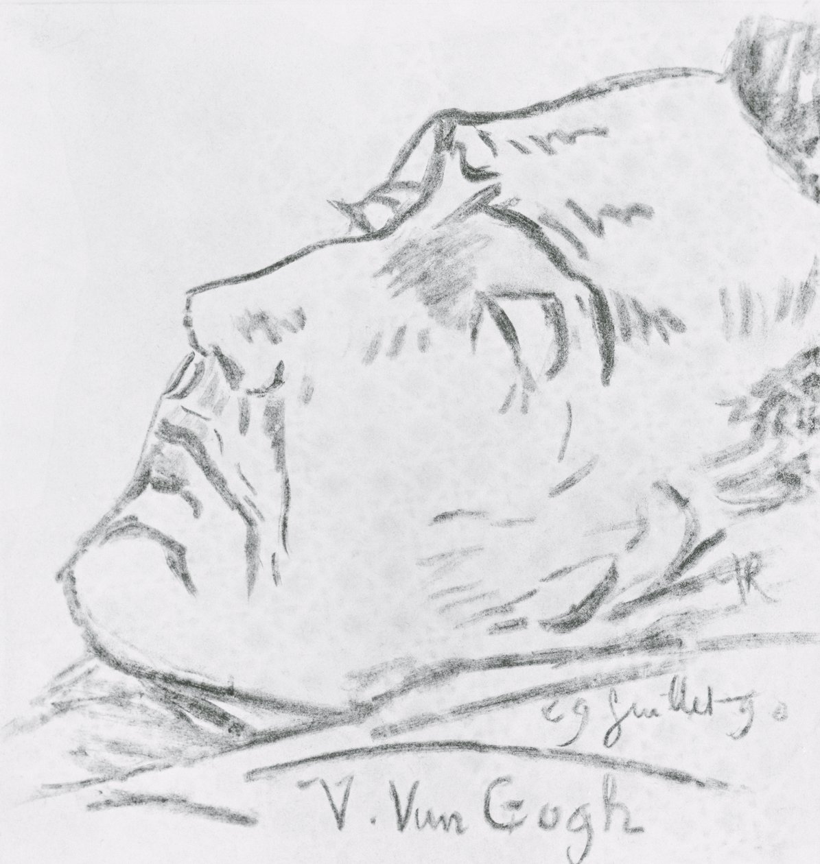 Portrett av Vincent Van Gogh (1853-90) på dødsleiet, 29. juli 1890 (kull på papir) av Paul Gachet