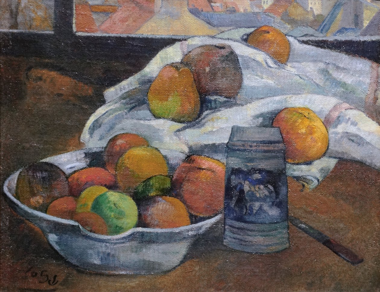 Bowl of Fruit and Tankard foran et vindu, ca. 1890 av Paul Gauguin