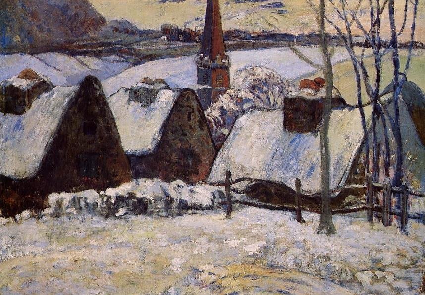 Bretonsk landsby i snøen av Paul Gauguin