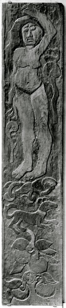 Utskåret vertikalt panel fra dørkarmen til Gauguins siste bolig i Atuona på Hiva Oa (Marquesas Islands), 1902 (sequoia) av Paul Gauguin