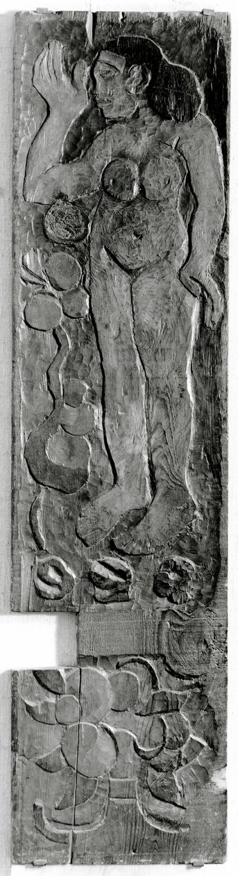 Utskåret vertikalt panel fra dørkarmen til Gauguins siste bolig i Atuona på Hiva Oa (Marquesas Islands), 1902 (sequoia) av Paul Gauguin