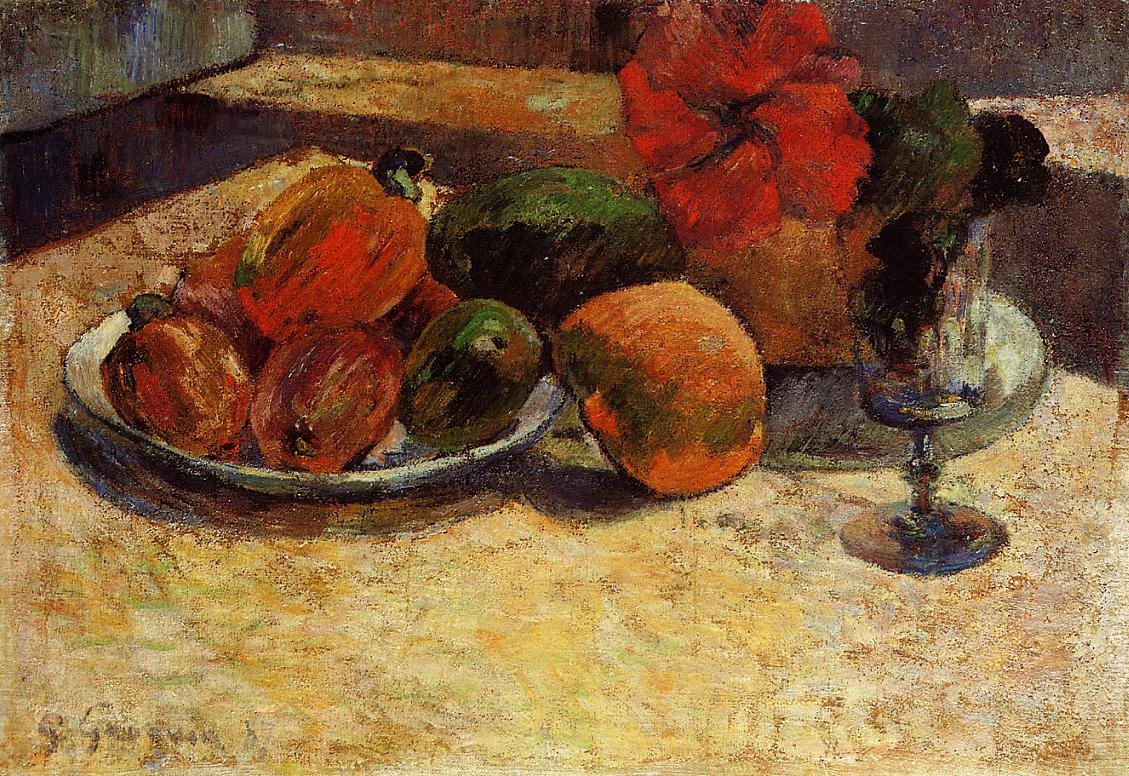 Eksotiske frukter med røde blomster av Paul Gauguin