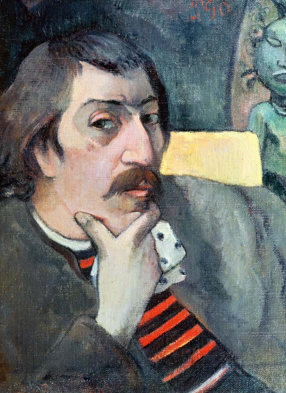 Portrett av kunstneren med idol, ca. 1893 av Paul Gauguin
