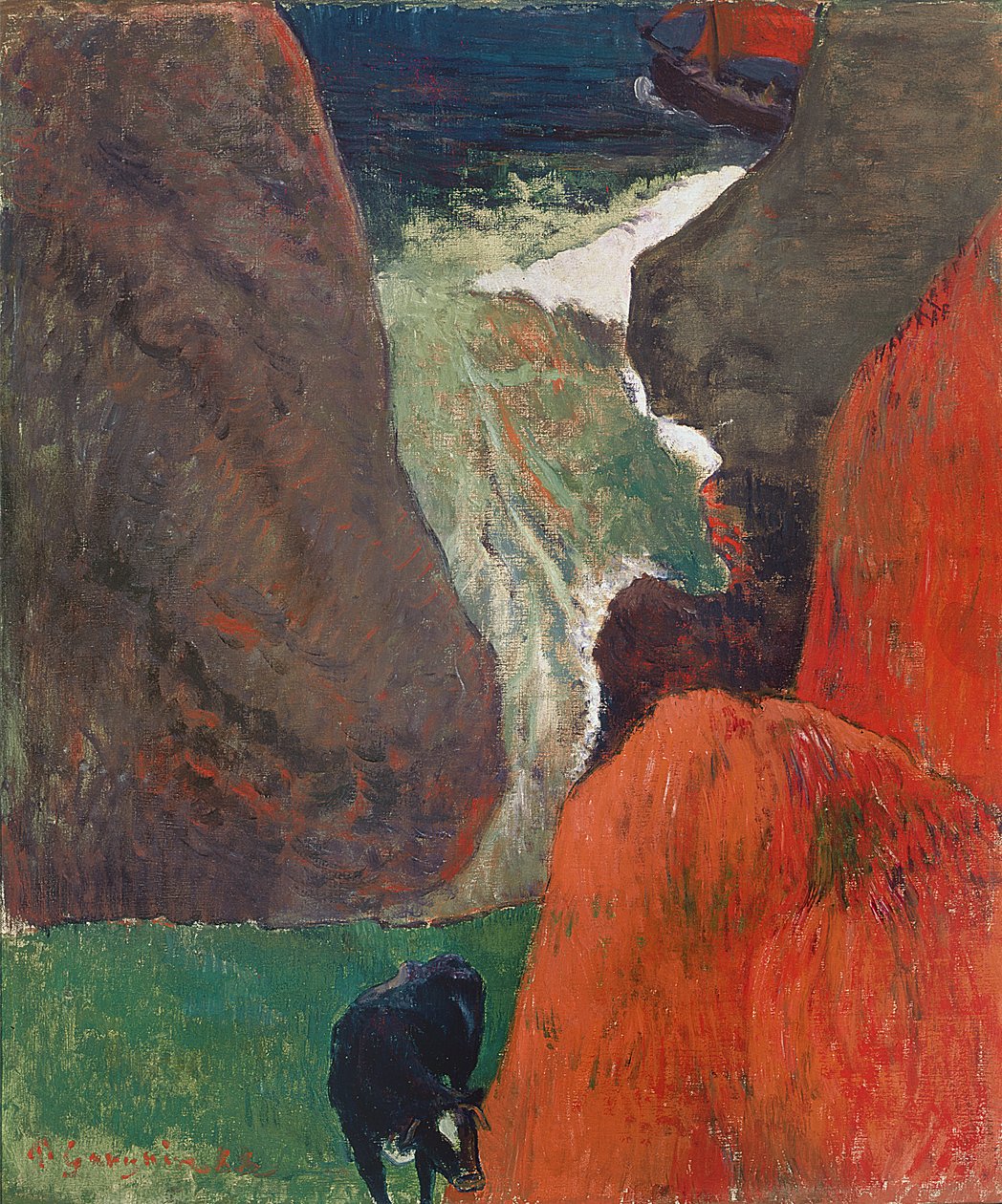 Sjølandskap med ku. Ved kanten av klippen, 1888 av Paul Gauguin