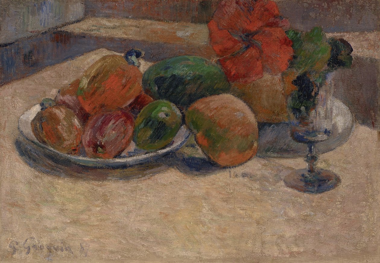 Stilleben med mango og en hibiskusblomst, 1887 av Paul Gauguin