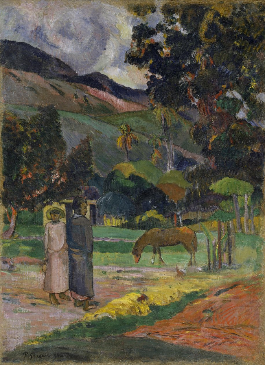 Tahitisk landskap av Paul Gauguin