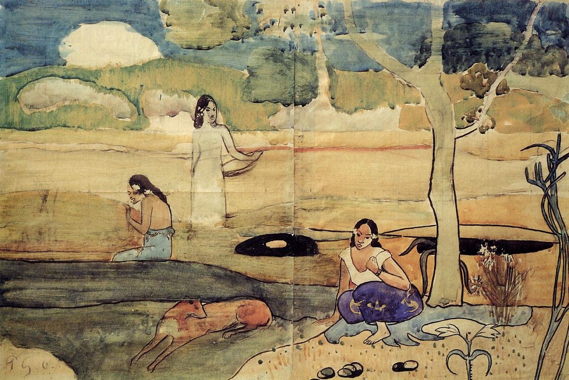 Tahitisk scene av Paul Gauguin