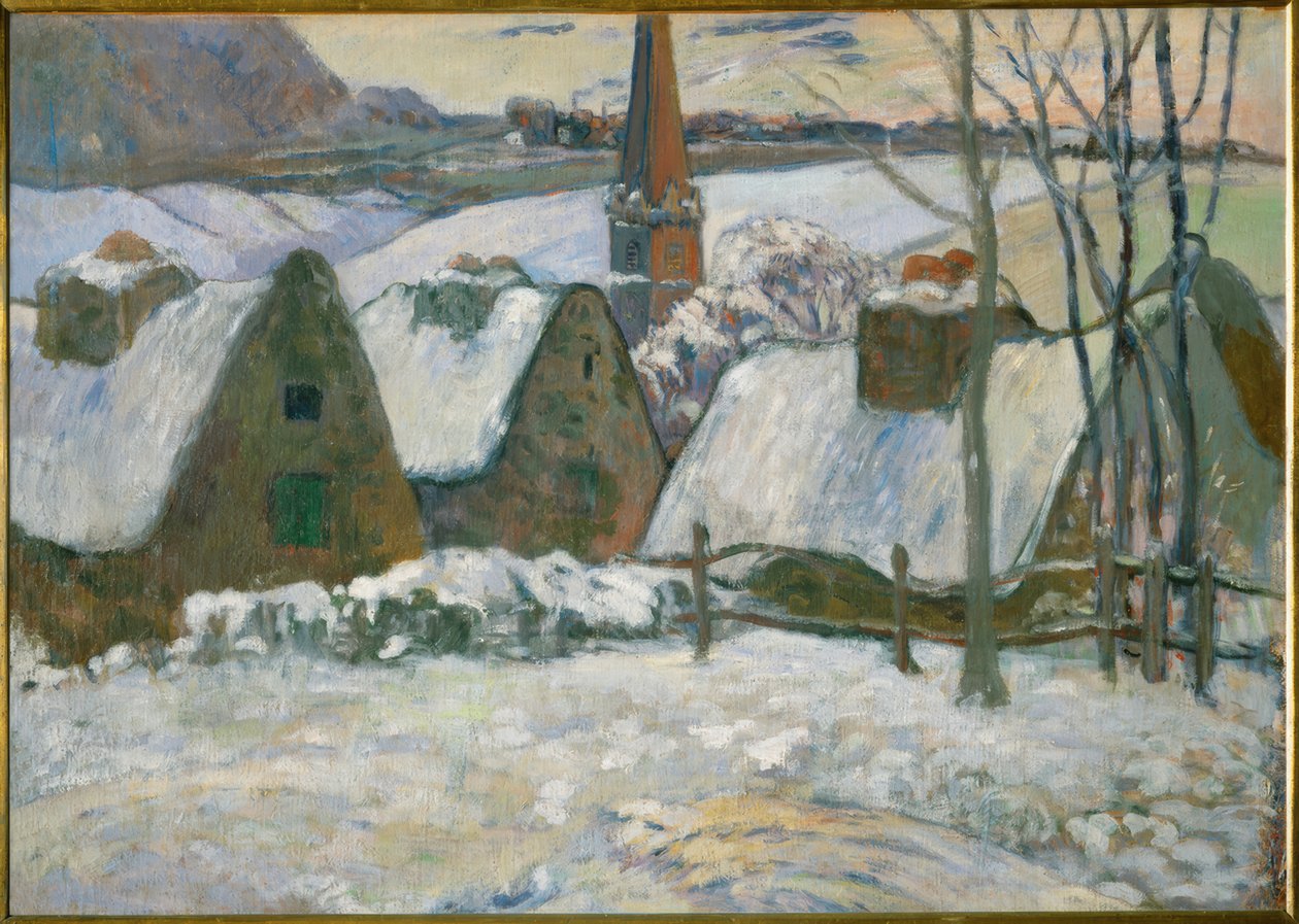Bretonlandsby under snøen av Paul Gauguin