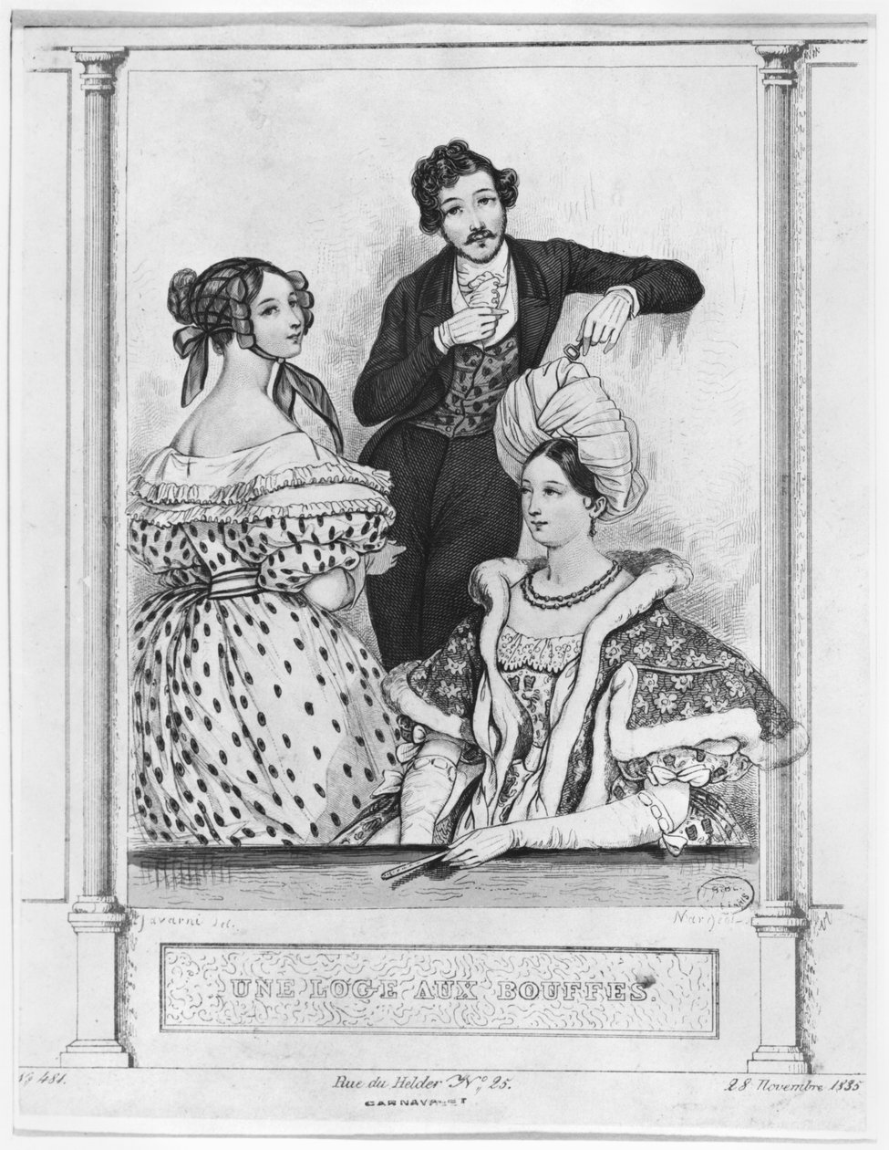 En teaterboks ved Bouffes, gravert av Jean Denis Nargeot (f.1795) 28. november 1835 av Paul Gavarni