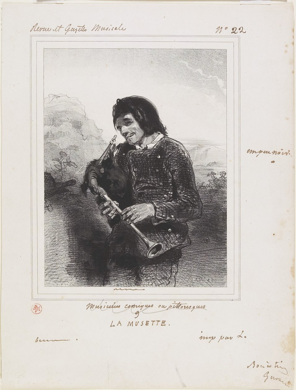 La Musette (sekkepipespilleren), 1844 av Paul Gavarni